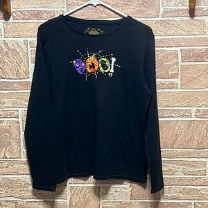 Black Halloween Beaded Long Sleeved Tee XL 16-18